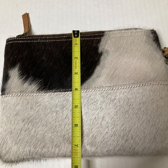 Myra Bags Hair On Patchwork Wristlet Leather Strap Zip Close 9" - Picture 5 of 8